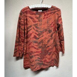 C.M.C. by Color Me Cotton Womens Orange Abstract T-Shirt Top Large 3/4 Sleeve